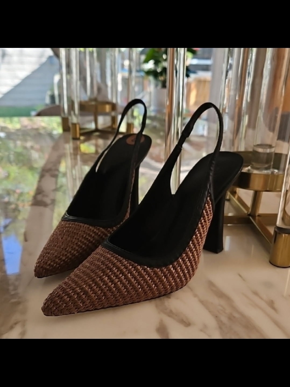 DKNY 7 1/2 Woven Pointed-Toe Slingback Pumps in Brown